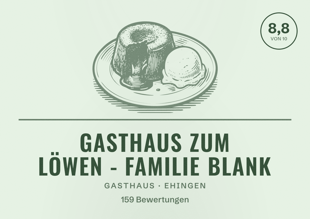 Illustriertes Poster von Gasthaus zum Löwen - Familie Blank, Gasthaus in Ehingen: Bewertung 8,8 von 10 aus 159 Bewertungen