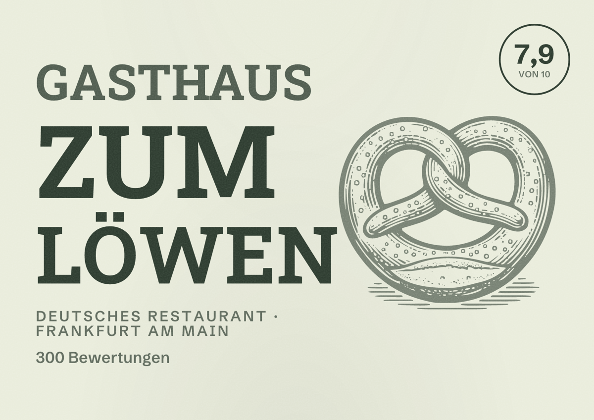 Illustriertes Poster von Gasthaus Zum Löwen, Deutsches Restaurant in Frankfurt am Main: Bewertung 7,9 von 10 aus 300 Bewertungen