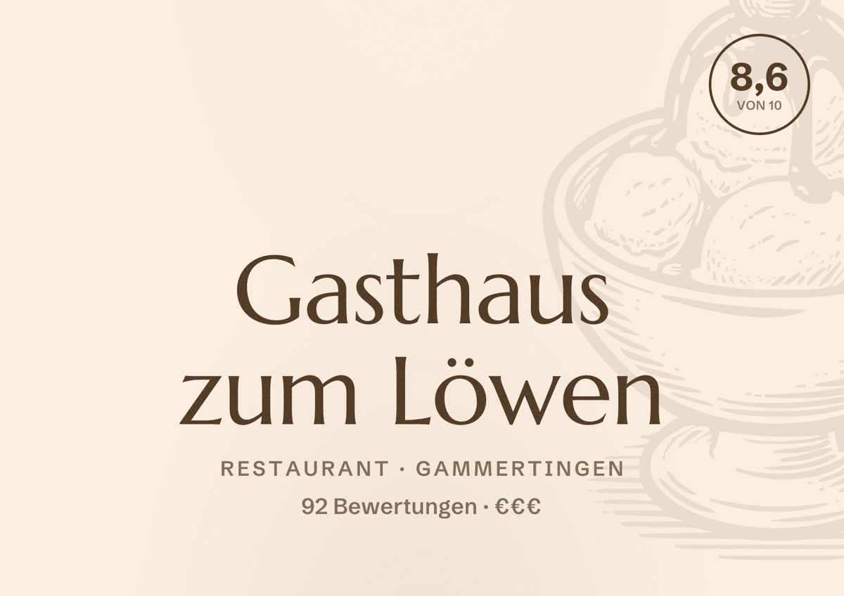 Illustriertes Poster von Gasthaus zum Löwen, Restaurant in Gammertingen: Bewertung 8,6 von 10 aus 92 Bewertungen, Preisniveau €€€