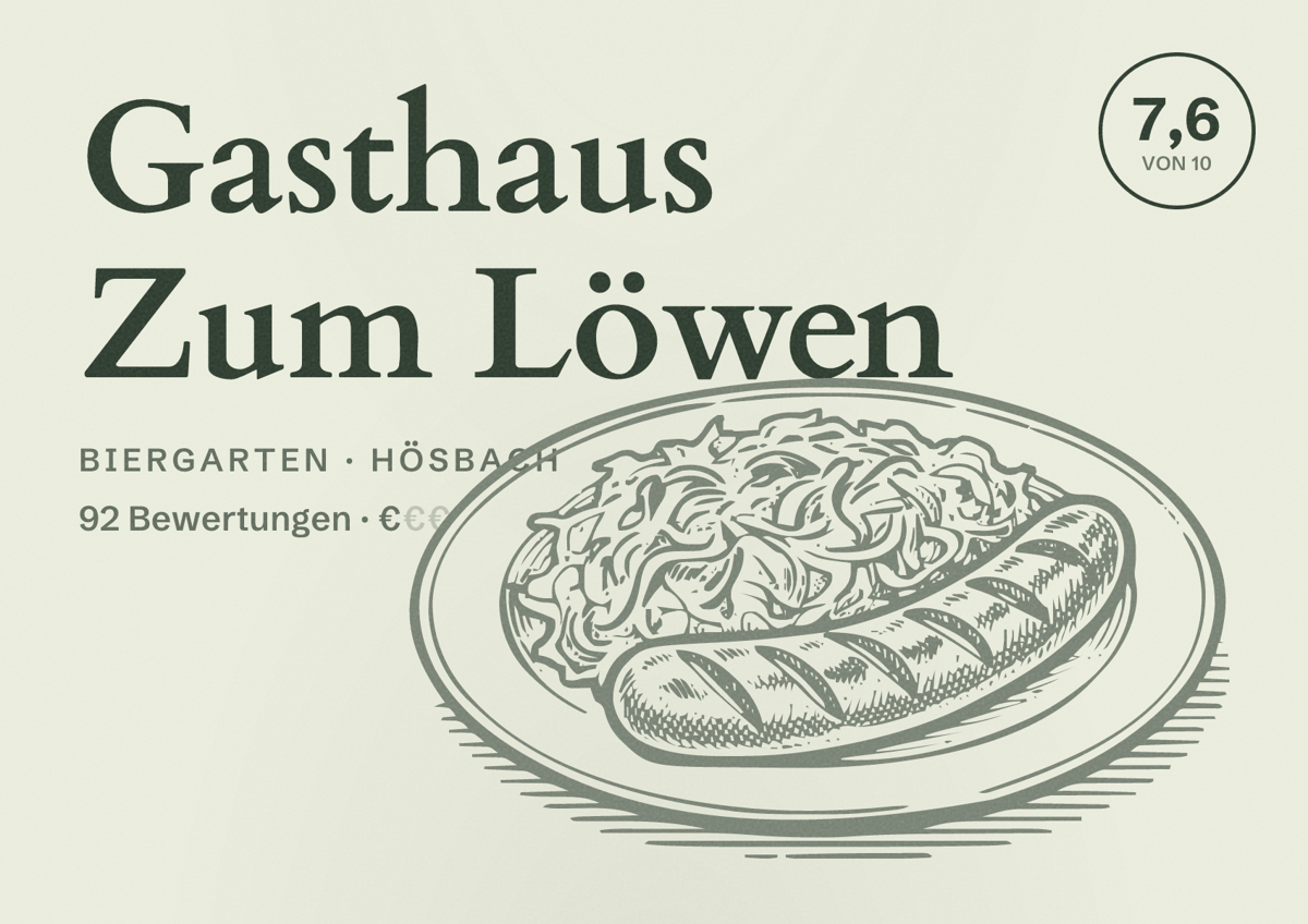 Illustriertes Poster von Gasthaus Zum Löwen, Biergarten in Hösbach: Bewertung 7,6 von 10 aus 92 Bewertungen, Preisniveau €