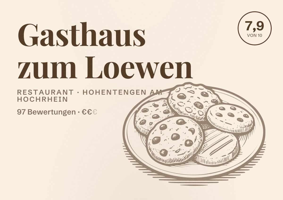 Illustriertes Poster von Gasthaus zum Loewen, Restaurant in Hohentengen am Hochrhein: Bewertung 7,9 von 10 aus 97 Bewertungen, Preisniveau €€