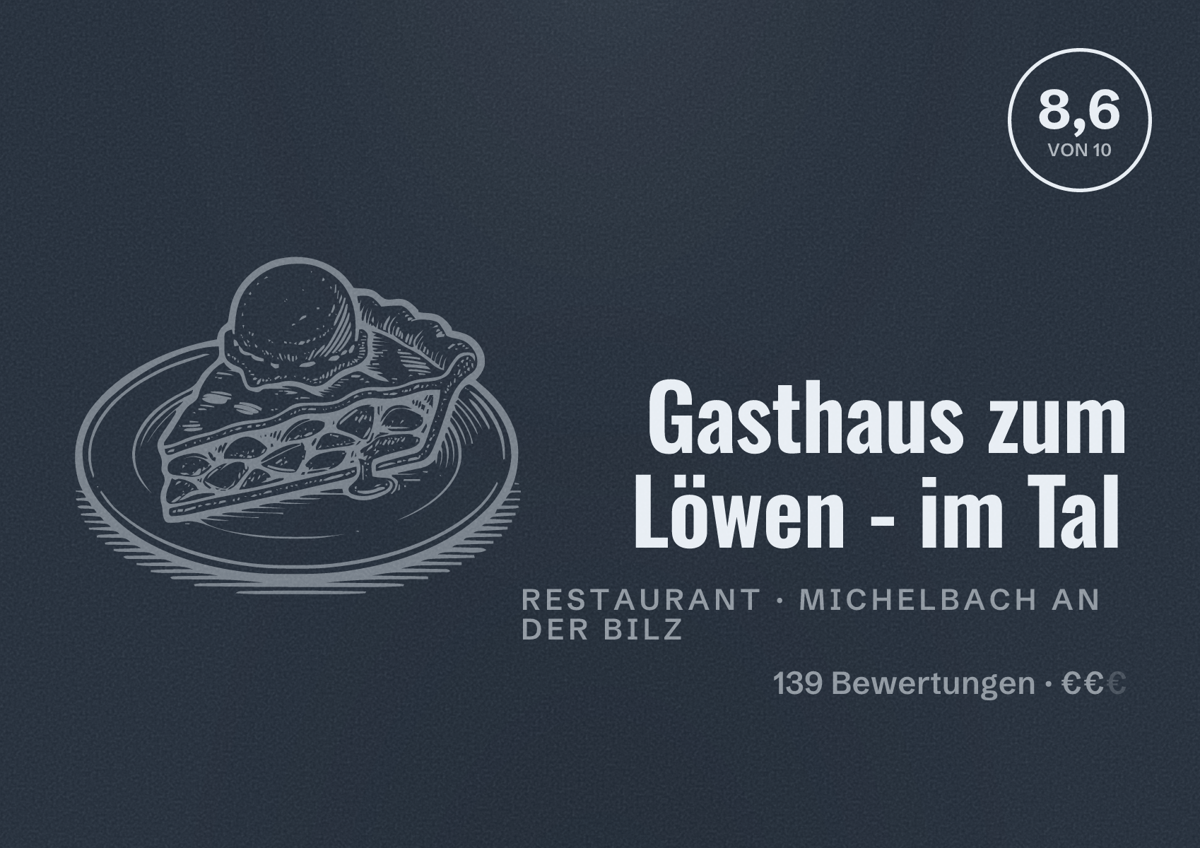 Illustriertes Poster von Gasthaus zum Löwen - im Tal, Restaurant in Michelbach an der Bilz: Bewertung 8,6 von 10 aus 139 Bewertungen, Preisniveau €€