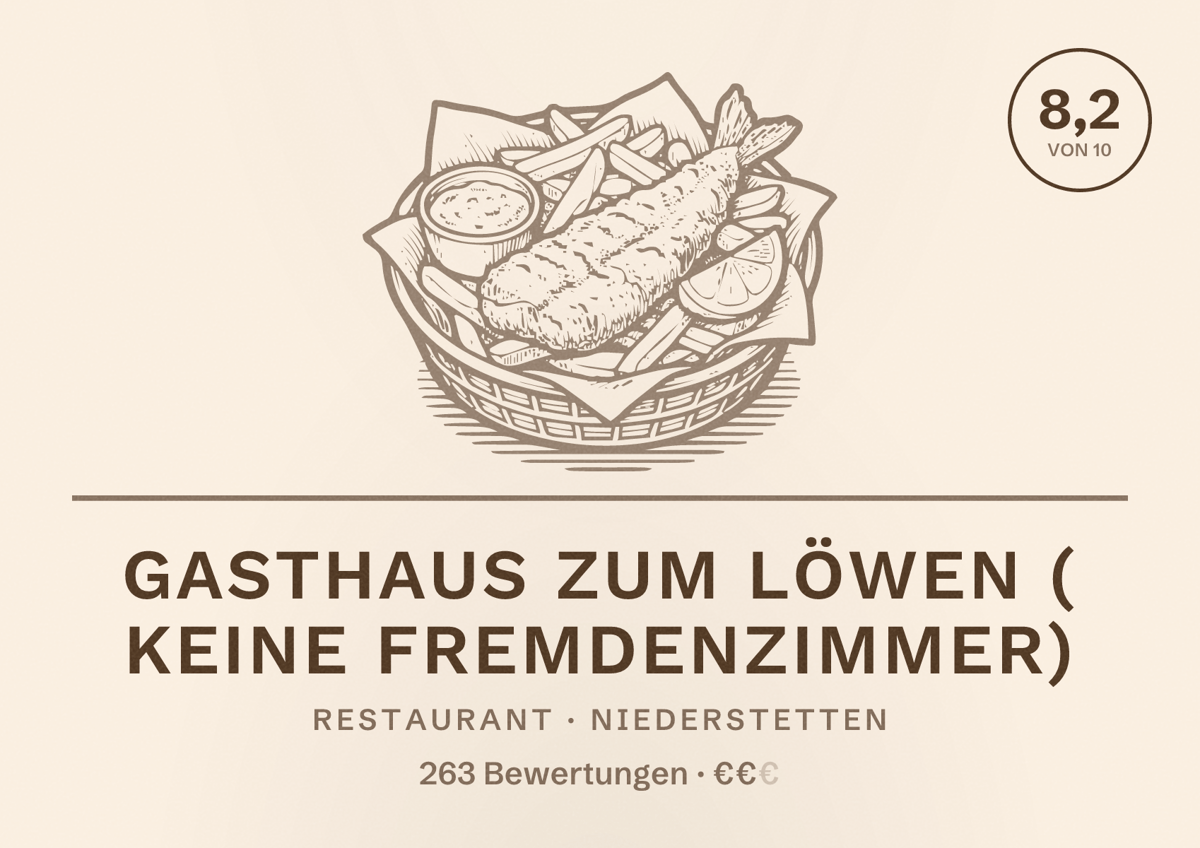 Illustriertes Poster von Gasthaus Zum Löwen ( keine Fremdenzimmer), Restaurant in Niederstetten: Bewertung 8,2 von 10 aus 263 Bewertungen, Preisniveau €€