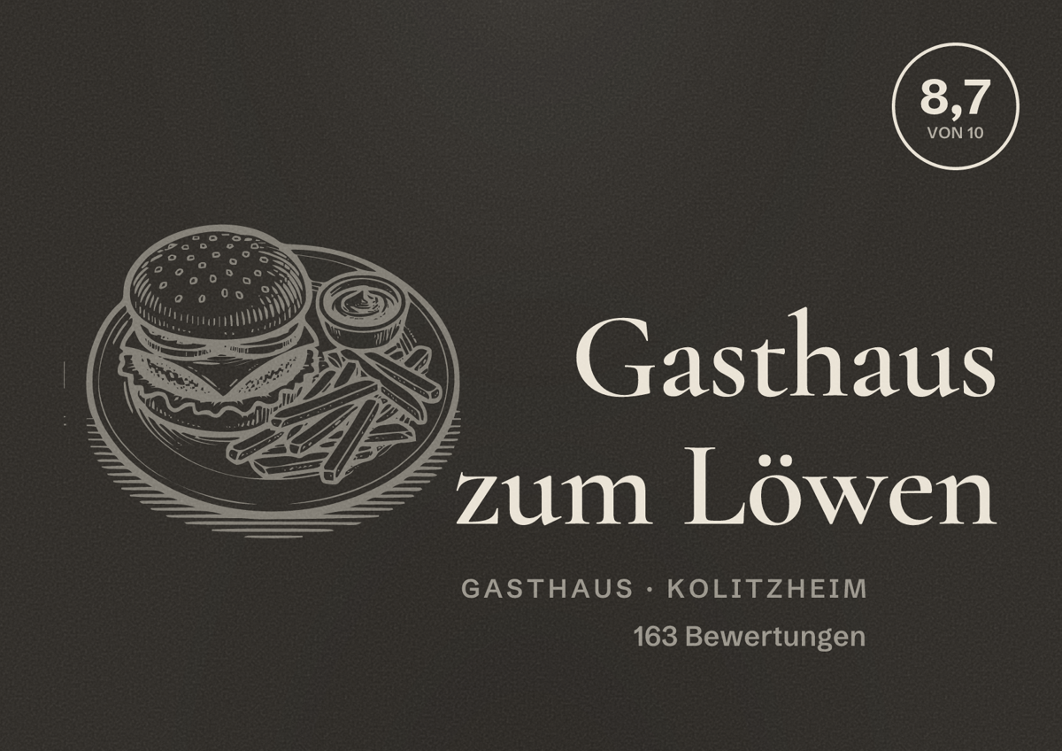 Illustriertes Poster von Gasthaus zum Löwen, Gasthaus in Kolitzheim: Bewertung 8,7 von 10 aus 163 Bewertungen