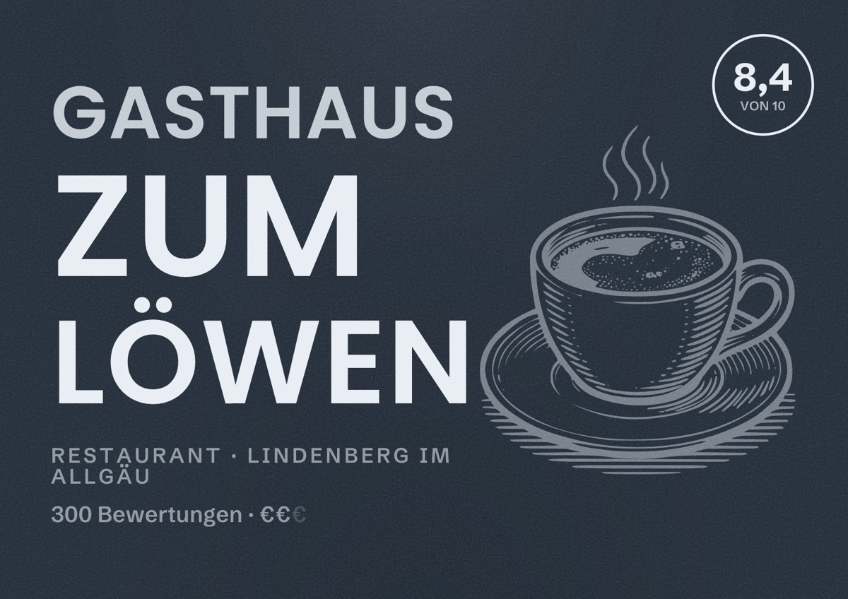 Illustriertes Poster von Gasthaus Zum Löwen, Restaurant in Lindenberg im Allgäu: Bewertung 8,4 von 10 aus 300 Bewertungen, Preisniveau €€