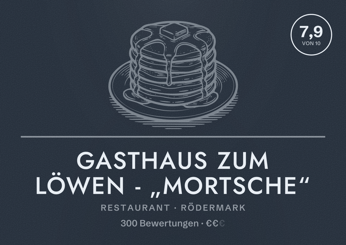 Illustriertes Poster von Gasthaus Zum Löwen - „Mortsche“, Restaurant in Rödermark: Bewertung 7,9 von 10 aus 300 Bewertungen, Preisniveau €€