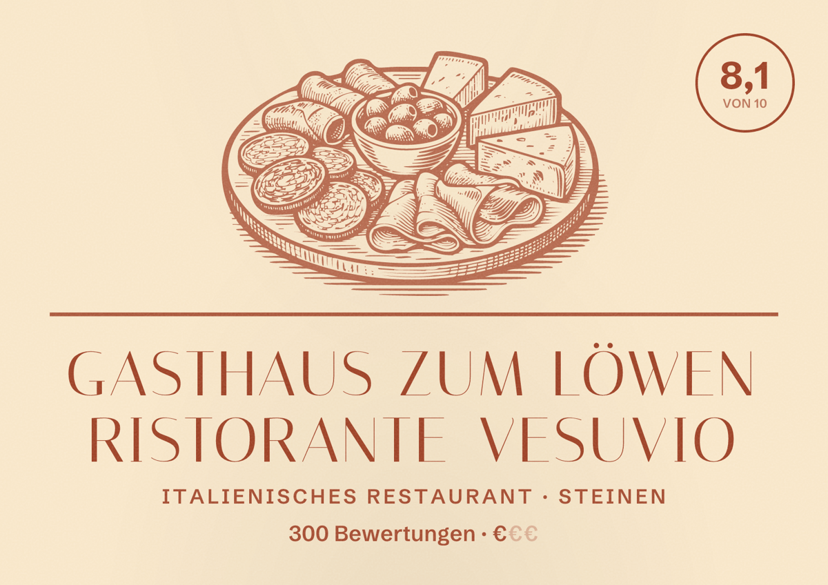 Illustriertes Poster von Gasthaus zum Löwen Ristorante Vesuvio, Italienisches Restaurant in Steinen: Bewertung 8,1 von 10 aus 300 Bewertungen, Preisniveau €