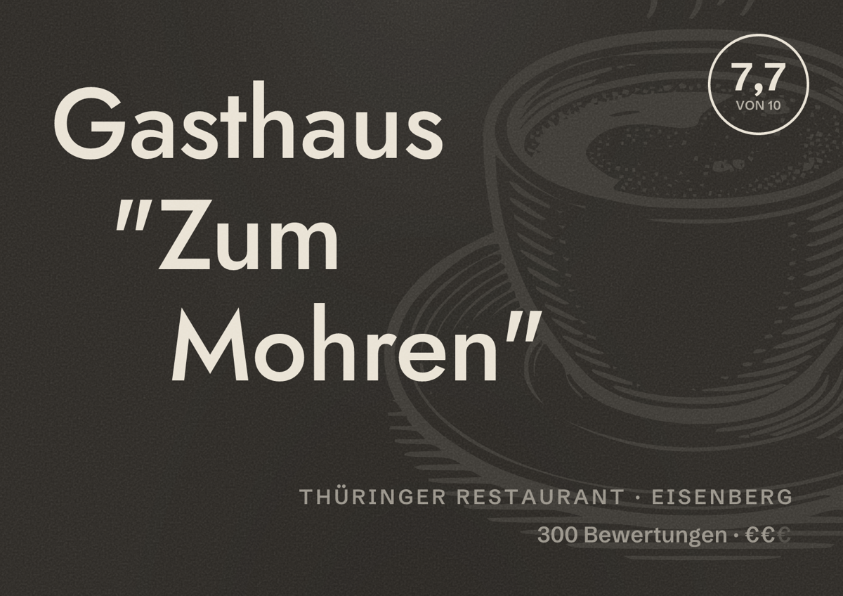 Illustriertes Poster von Gasthaus "Zum Mohren", Thüringer Restaurant in Eisenberg: Bewertung 7,7 von 10 aus 300 Bewertungen, Preisniveau €€