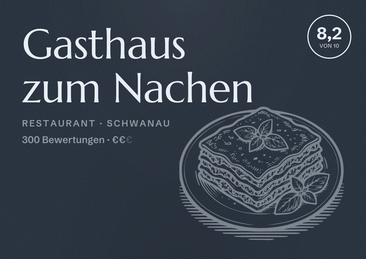 Illustriertes Poster von Gasthaus zum Nachen, Restaurant in Schwanau: Bewertung 8,2 von 10 aus 300 Bewertungen, Preisniveau €€