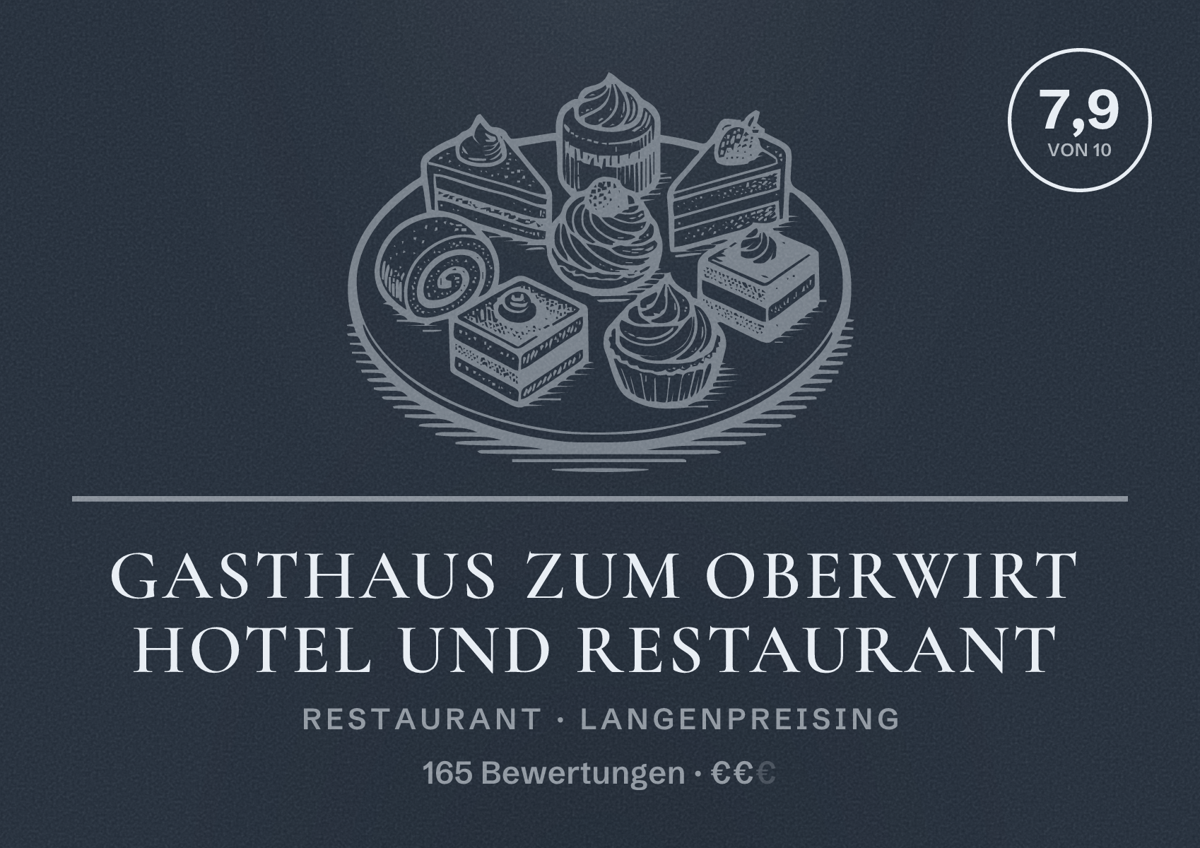 Illustriertes Poster von Gasthaus Zum Oberwirt Hotel und Restaurant, Restaurant in Langenpreising: Bewertung 7,9 von 10 aus 165 Bewertungen, Preisniveau €€
