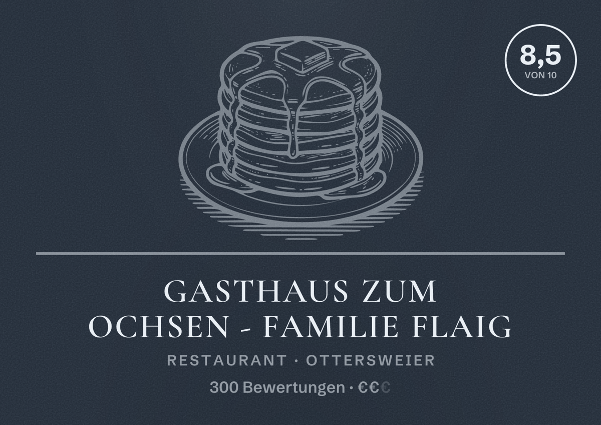 Illustriertes Poster von Gasthaus ZUM OCHSEN - Familie Flaig, Restaurant in Ottersweier: Bewertung 8,5 von 10 aus 300 Bewertungen, Preisniveau €€