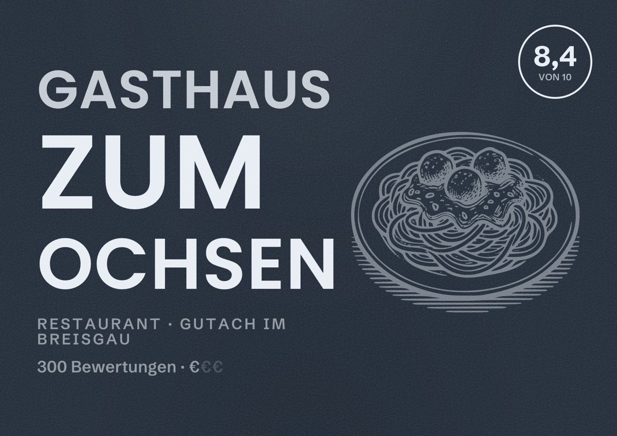Illustriertes Poster von Gasthaus Zum Ochsen, Restaurant in Gutach im Breisgau: Bewertung 8,4 von 10 aus 300 Bewertungen, Preisniveau €