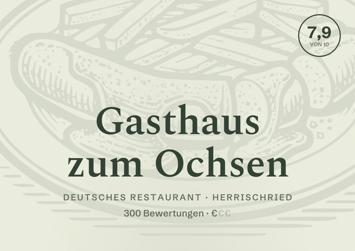Illustriertes Poster von Gasthaus zum Ochsen, Deutsches Restaurant in Herrischried: Bewertung 7,9 von 10 aus 300 Bewertungen, Preisniveau €