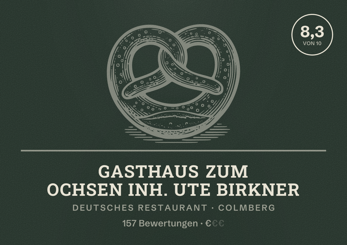 Illustriertes Poster von Gasthaus zum Ochsen Inh. Ute Birkner, Deutsches Restaurant in Colmberg: Bewertung 8,3 von 10 aus 157 Bewertungen, Preisniveau €