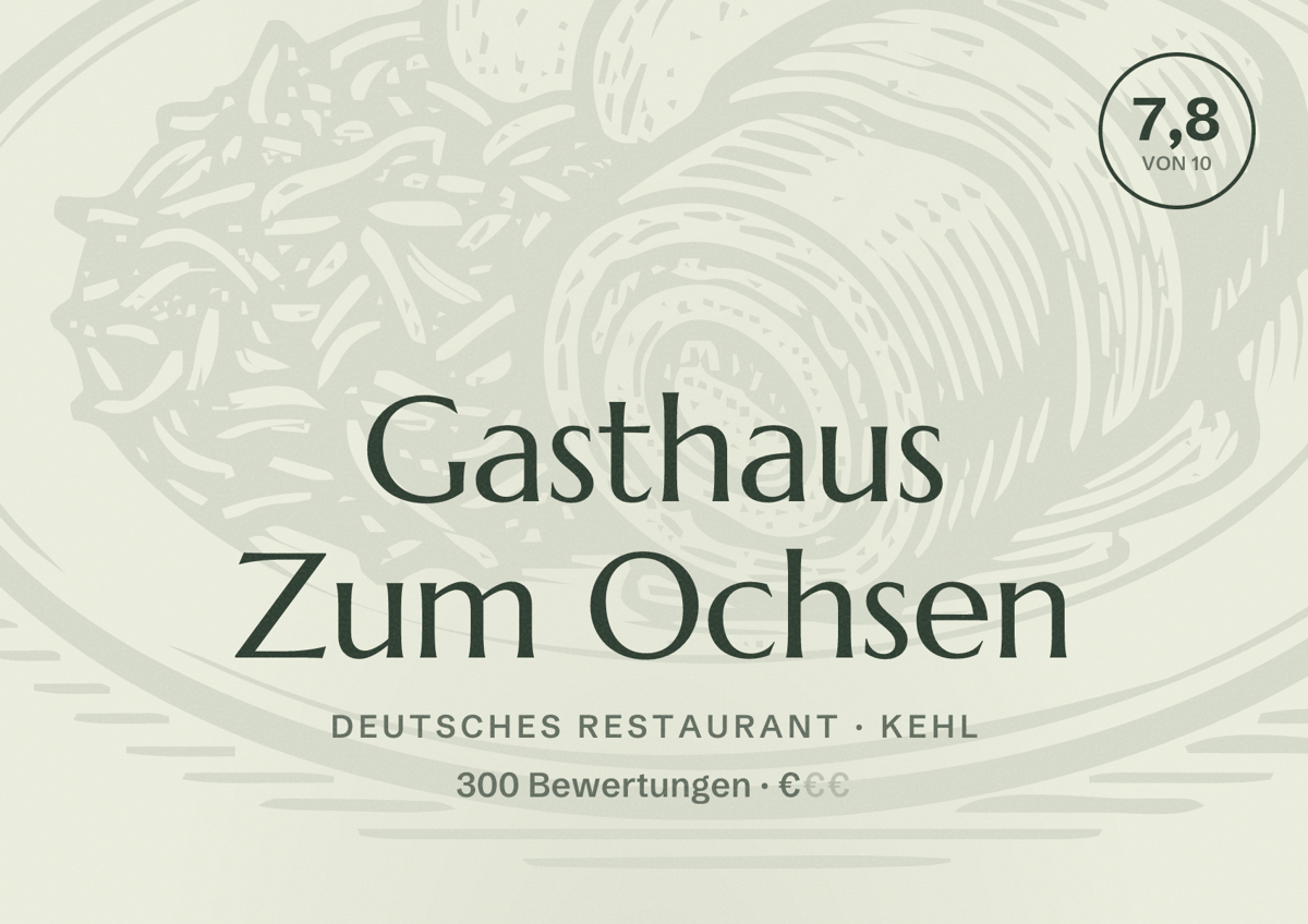Illustriertes Poster von Gasthaus Zum Ochsen, Deutsches Restaurant in Kehl: Bewertung 7,8 von 10 aus 300 Bewertungen, Preisniveau €