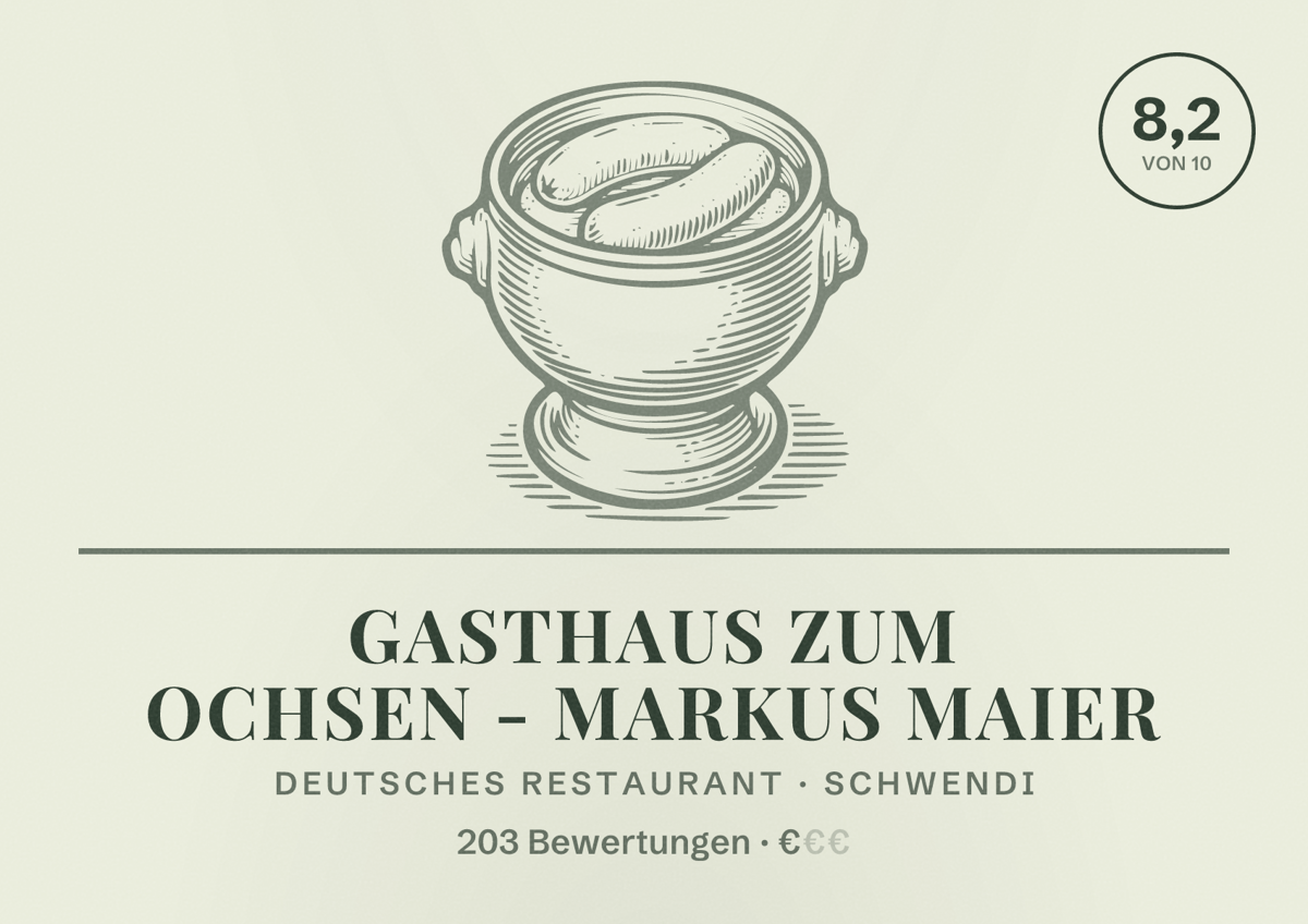 Illustriertes Poster von Gasthaus zum Ochsen - Markus Maier, Deutsches Restaurant in Schwendi: Bewertung 8,2 von 10 aus 203 Bewertungen, Preisniveau €