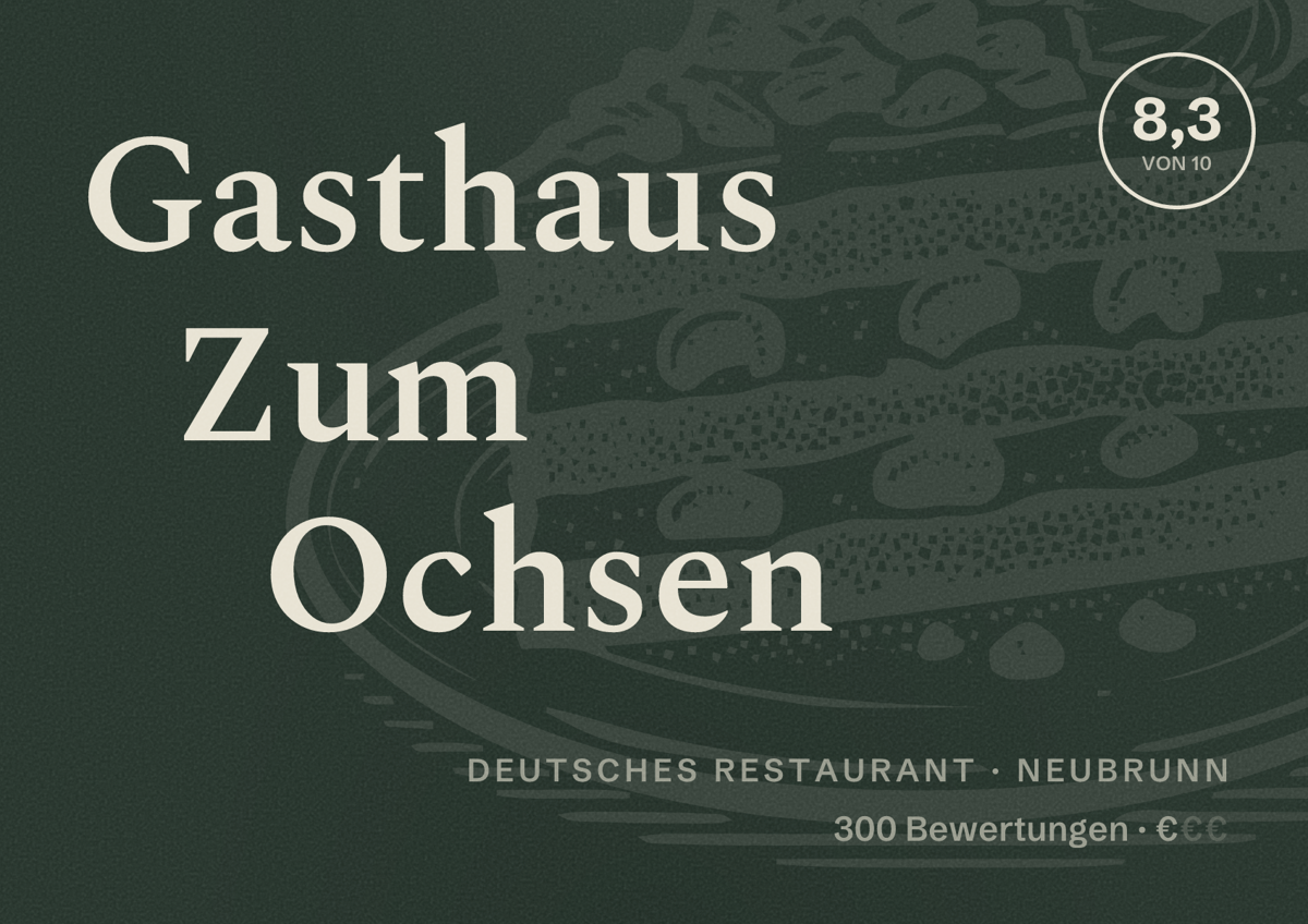Illustriertes Poster von Gasthaus Zum Ochsen, Deutsches Restaurant in Neubrunn: Bewertung 8,3 von 10 aus 300 Bewertungen, Preisniveau €