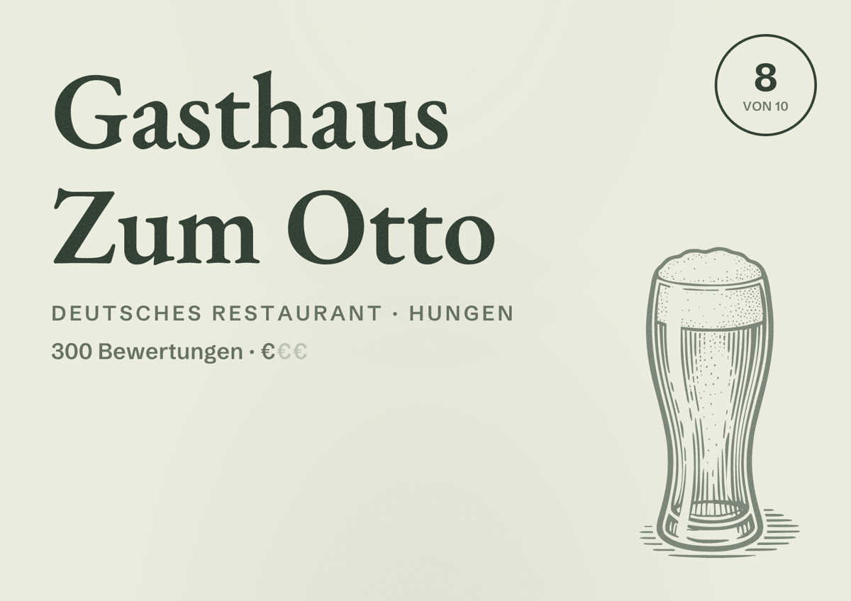 Illustriertes Poster von Gasthaus Zum Otto, Deutsches Restaurant in Hungen: Bewertung 8 von 10 aus 300 Bewertungen, Preisniveau €