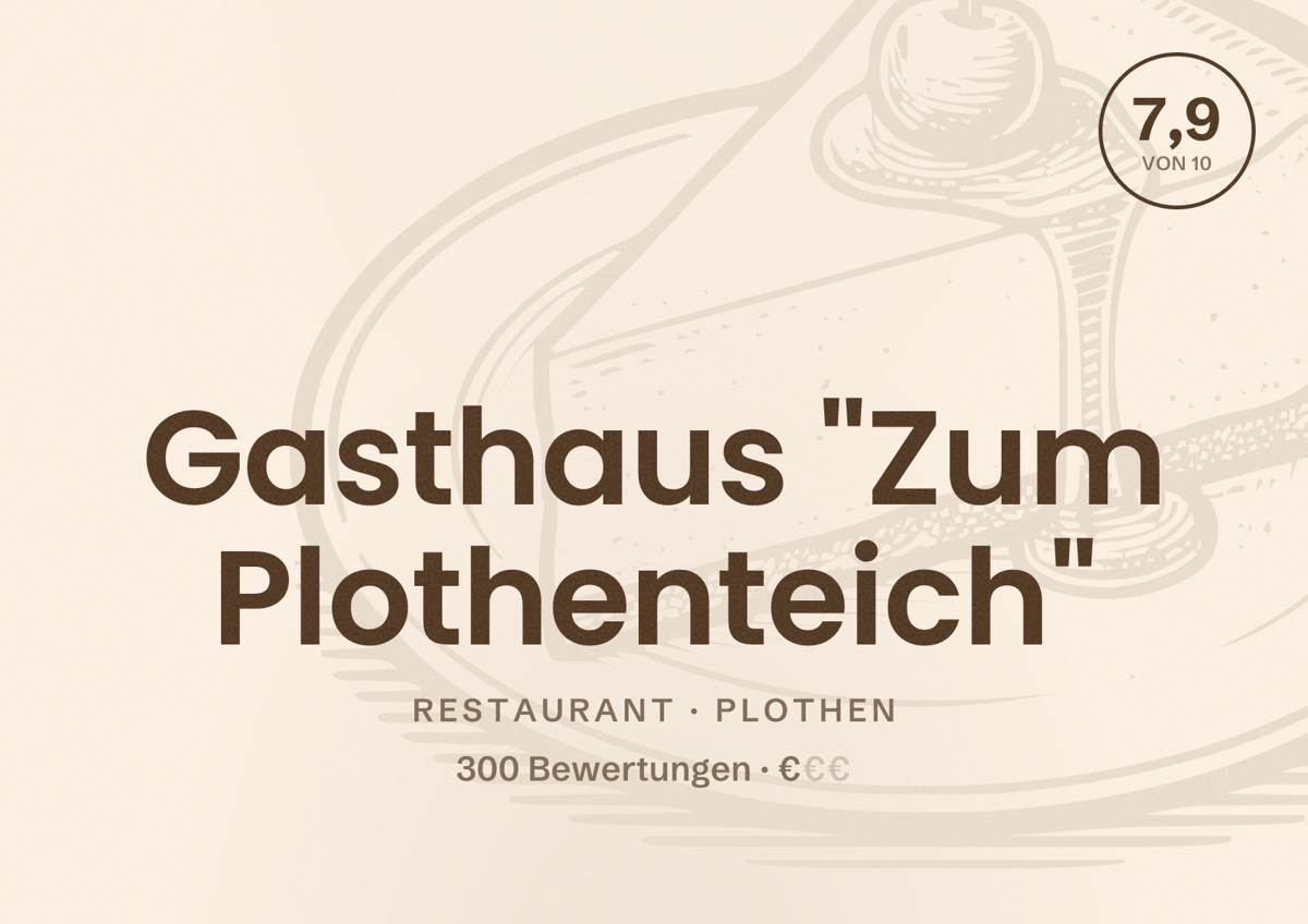 Illustriertes Poster von Gasthaus "Zum Plothenteich", Restaurant in Plothen: Bewertung 7,9 von 10 aus 300 Bewertungen, Preisniveau €