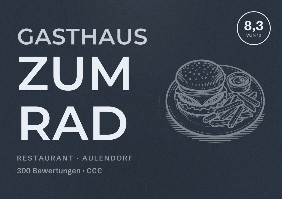 Illustriertes Poster von Gasthaus zum Rad, Restaurant in Aulendorf: Bewertung 8,3 von 10 aus 300 Bewertungen, Preisniveau €€€