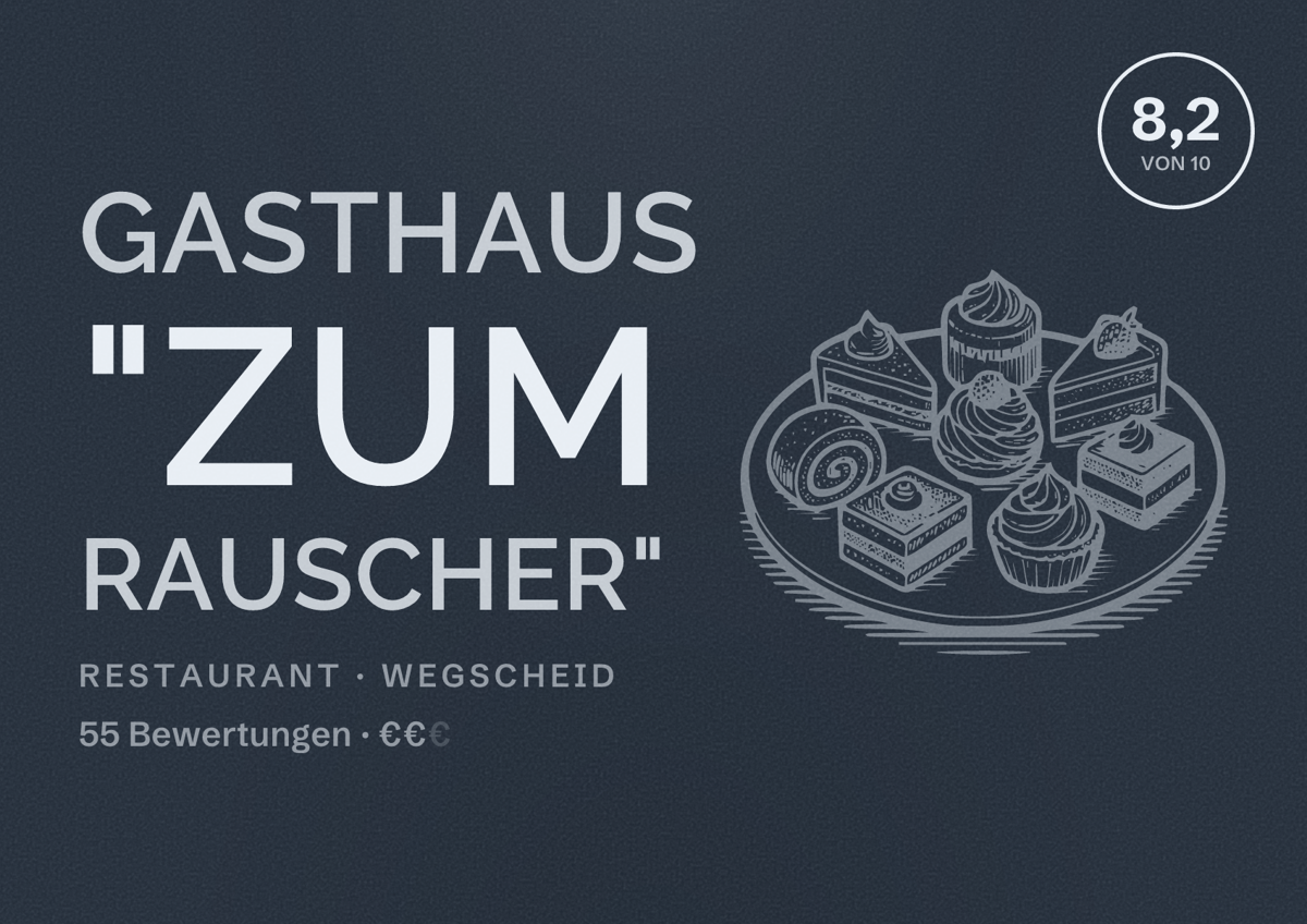 Illustriertes Poster von Gasthaus "ZUM RAUSCHER", Restaurant in Wegscheid: Bewertung 8,2 von 10 aus 55 Bewertungen, Preisniveau €€