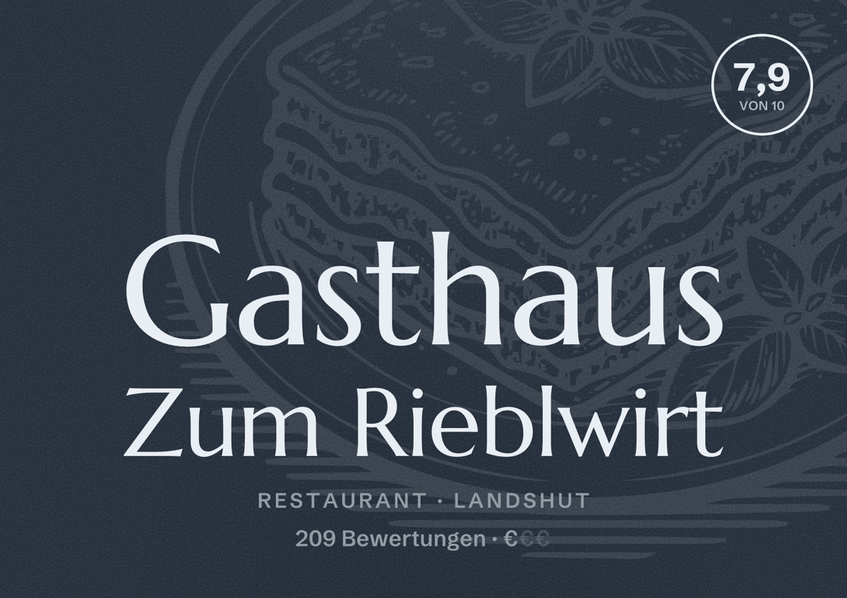 Illustriertes Poster von Gasthaus Zum Rieblwirt, Restaurant in Landshut: Bewertung 7,9 von 10 aus 209 Bewertungen, Preisniveau €