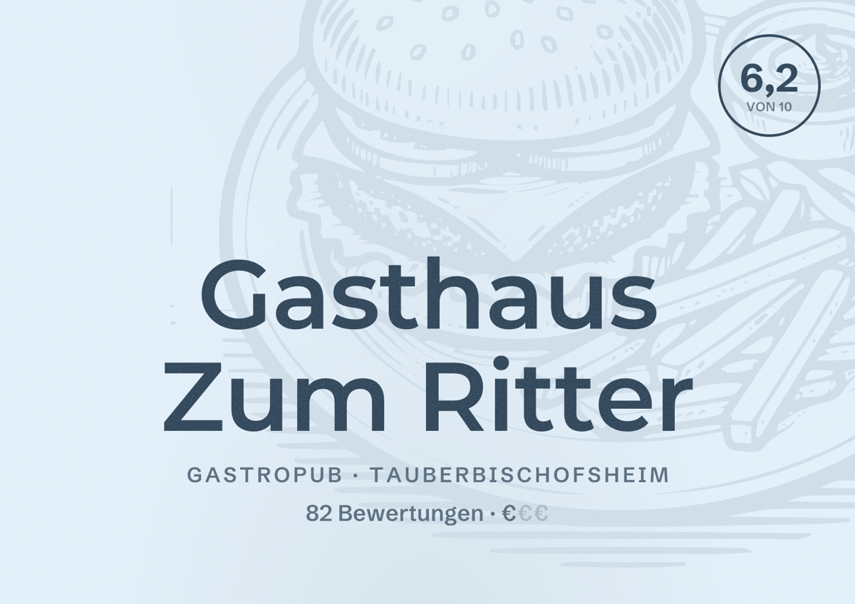 Illustriertes Poster von Gasthaus Zum Ritter, Gastropub in Tauberbischofsheim: Bewertung 6,2 von 10 aus 82 Bewertungen, Preisniveau €
