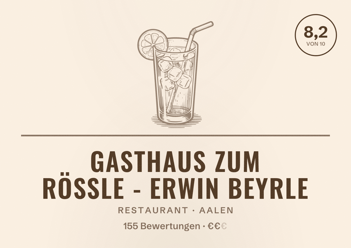 Illustriertes Poster von Gasthaus zum Rössle - Erwin Beyrle, Restaurant in Aalen: Bewertung 8,2 von 10 aus 155 Bewertungen, Preisniveau €€