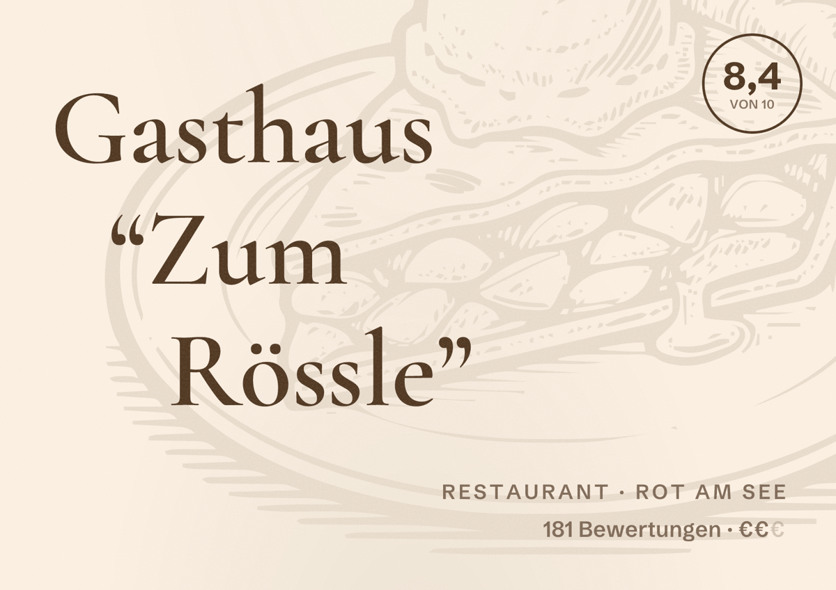 Illustriertes Poster von Gasthaus “Zum Rössle”, Restaurant in Rot am See: Bewertung 8,4 von 10 aus 181 Bewertungen, Preisniveau €€