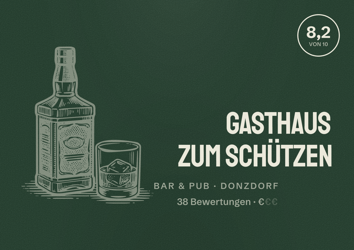 Illustriertes Poster von Gasthaus zum Schützen, Bar & Pub in Donzdorf: Bewertung 8,2 von 10 aus 38 Bewertungen, Preisniveau €