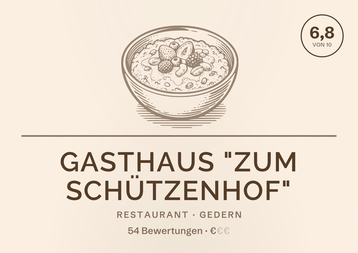 Illustriertes Poster von Gasthaus "Zum Schützenhof", Restaurant in Gedern: Bewertung 6,8 von 10 aus 54 Bewertungen, Preisniveau €