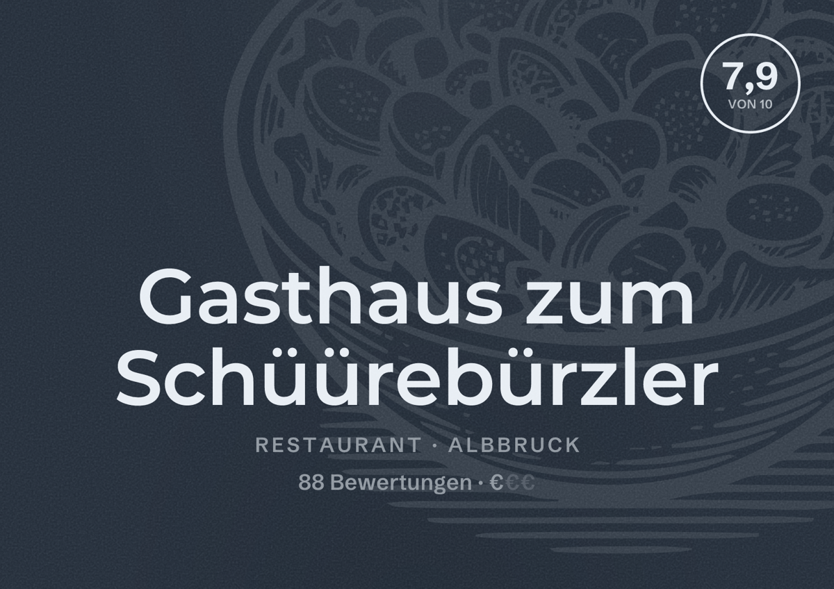 Illustriertes Poster von Gasthaus zum Schüürebürzler, Restaurant in Albbruck: Bewertung 7,9 von 10 aus 88 Bewertungen, Preisniveau €