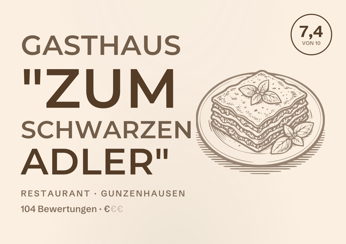 Illustriertes Poster von Gasthaus "Zum Schwarzen Adler", Restaurant in Gunzenhausen: Bewertung 7,4 von 10 aus 104 Bewertungen, Preisniveau €