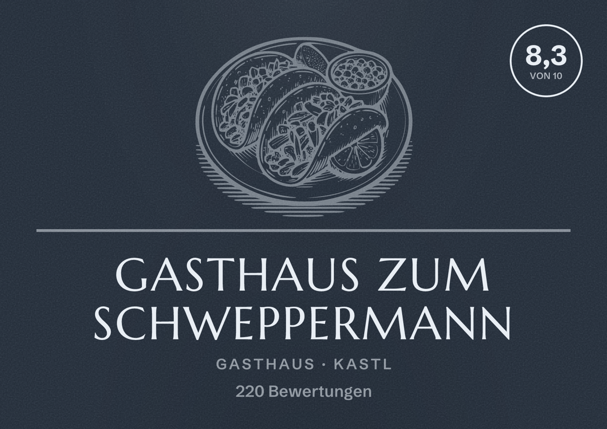 Illustriertes Poster von Gasthaus Zum Schweppermann, Gasthaus in Kastl: Bewertung 8,3 von 10 aus 220 Bewertungen