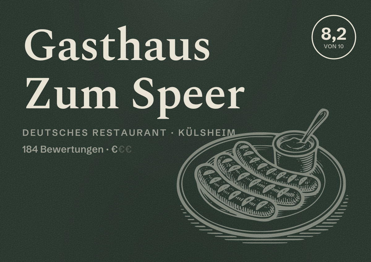 Illustriertes Poster von Gasthaus Zum Speer, Deutsches Restaurant in Külsheim: Bewertung 8,2 von 10 aus 184 Bewertungen, Preisniveau €