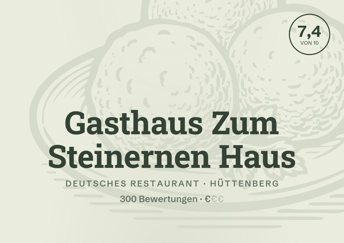 Illustriertes Poster von Gasthaus Zum Steinernen Haus, Deutsches Restaurant in Hüttenberg: Bewertung 7,4 von 10 aus 300 Bewertungen, Preisniveau €