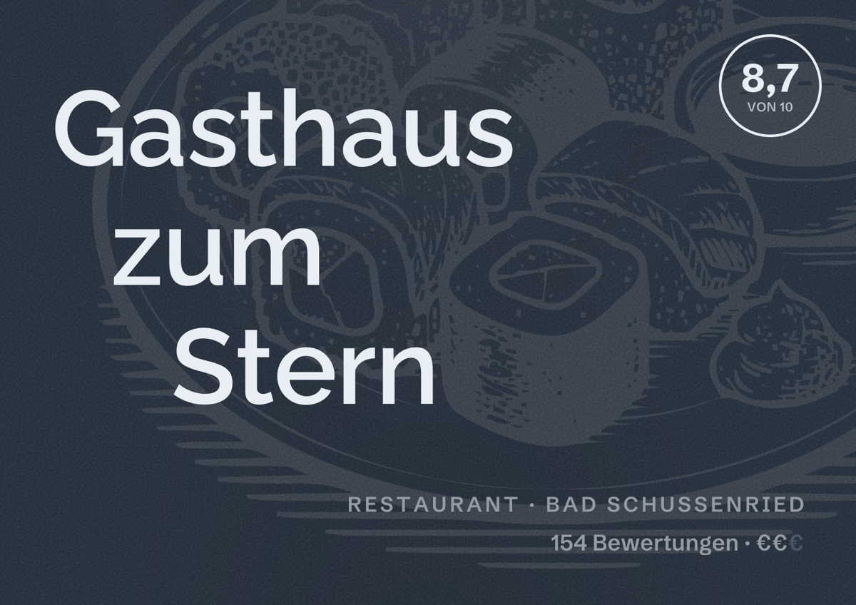 Illustriertes Poster von Gasthaus zum Stern, Restaurant in Bad Schussenried: Bewertung 8,7 von 10 aus 154 Bewertungen, Preisniveau €€