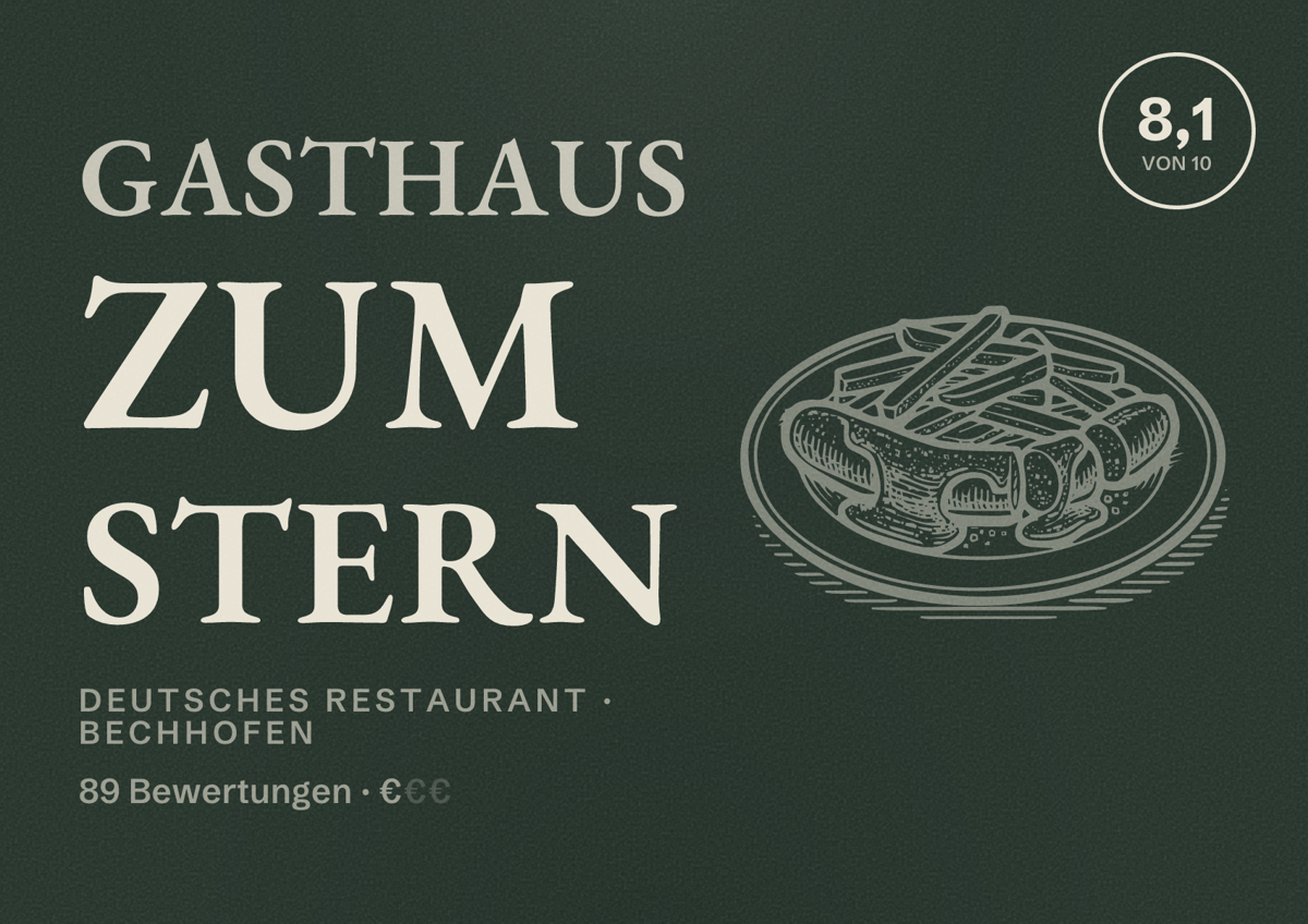 Illustriertes Poster von Gasthaus Zum Stern, Deutsches Restaurant in Bechhofen: Bewertung 8,1 von 10 aus 89 Bewertungen, Preisniveau €