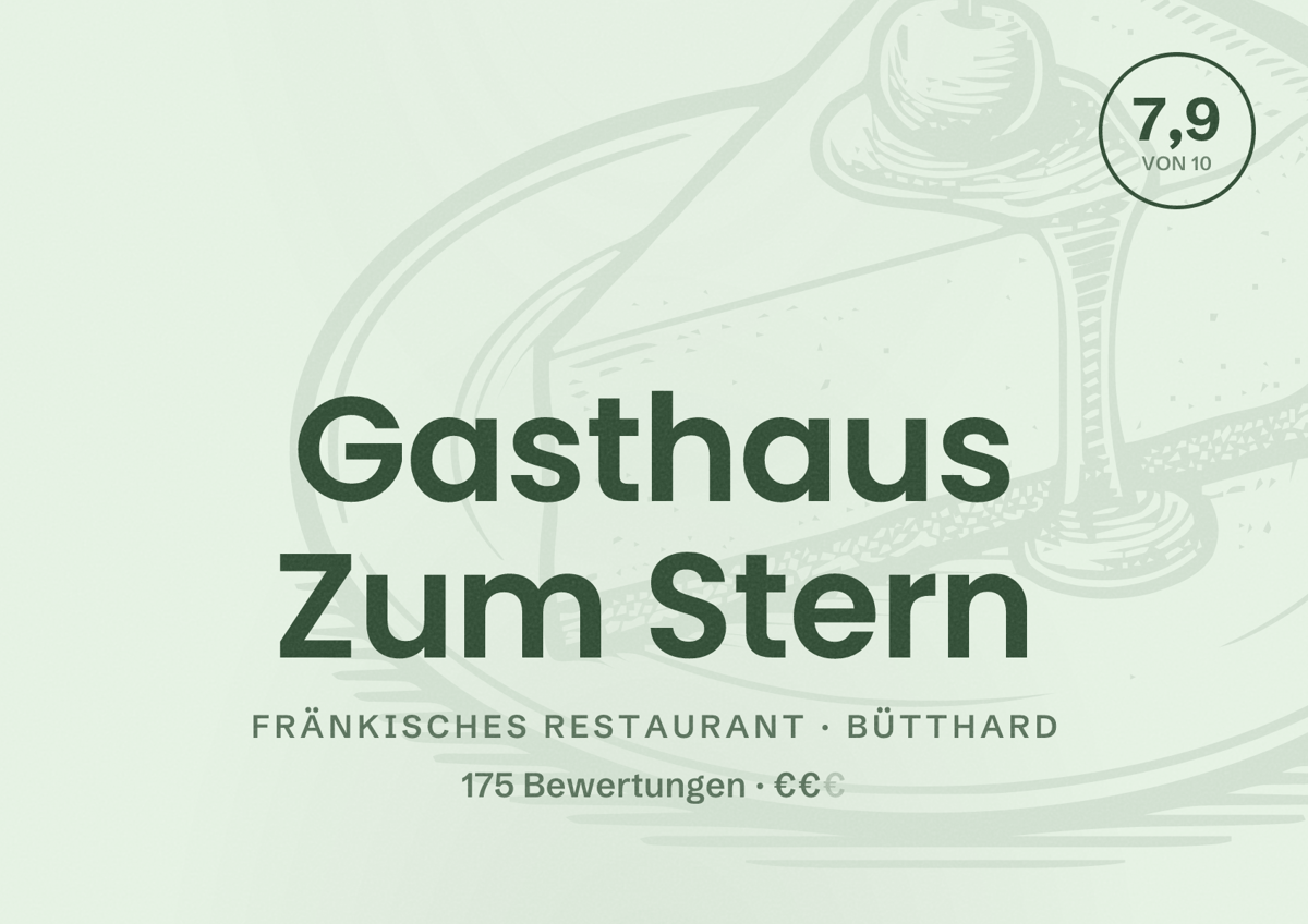Illustriertes Poster von Gasthaus Zum Stern, Fränkisches Restaurant in Bütthard: Bewertung 7,9 von 10 aus 175 Bewertungen, Preisniveau €€