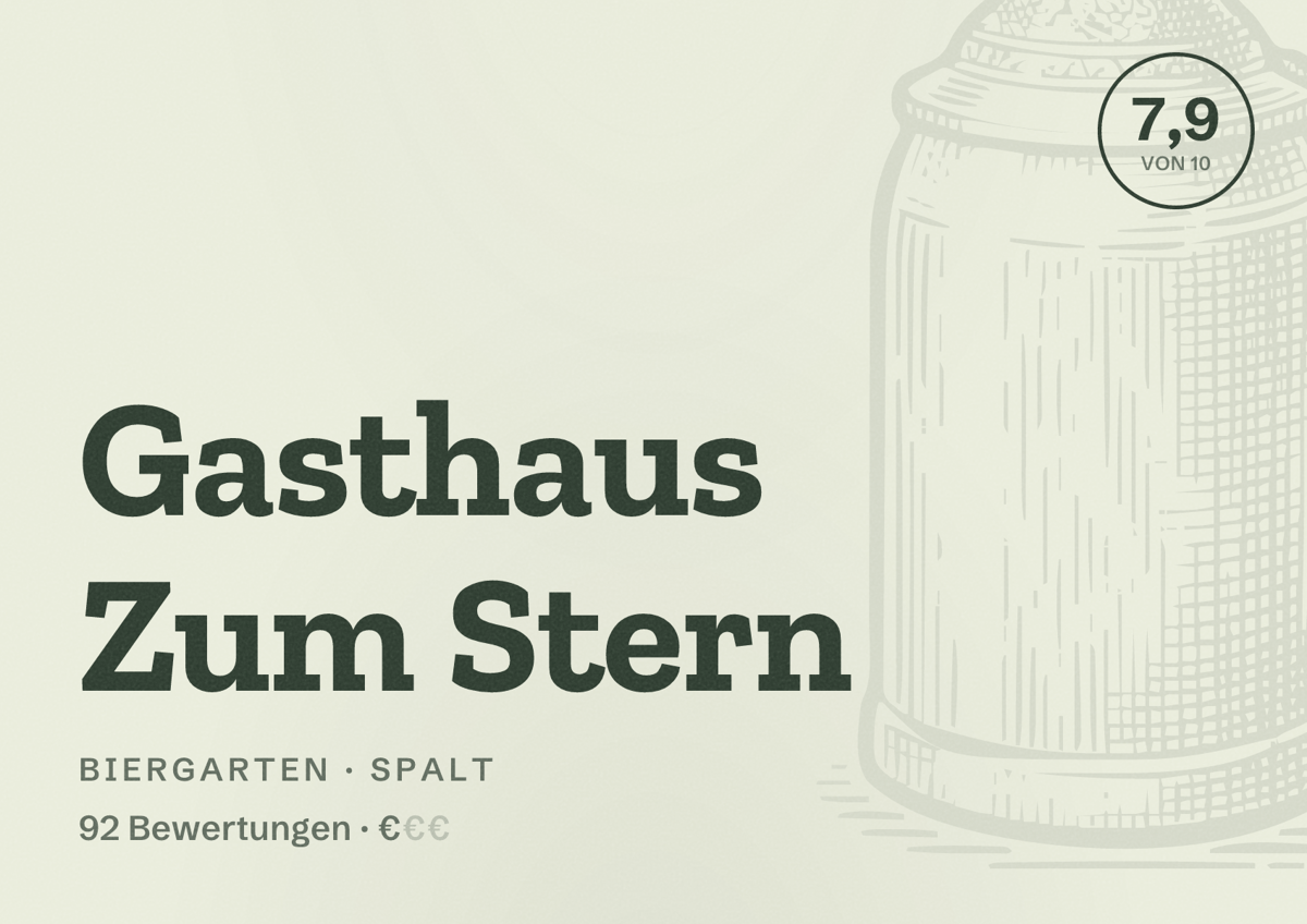 Illustriertes Poster von Gasthaus Zum Stern, Biergarten in Spalt: Bewertung 7,9 von 10 aus 92 Bewertungen, Preisniveau €