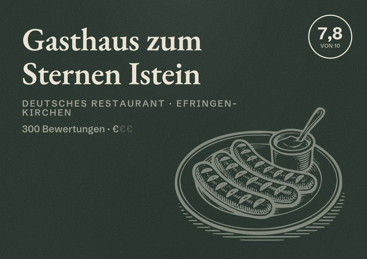 Illustriertes Poster von Gasthaus zum Sternen Istein, Deutsches Restaurant in Efringen-Kirchen: Bewertung 7,8 von 10 aus 300 Bewertungen, Preisniveau €