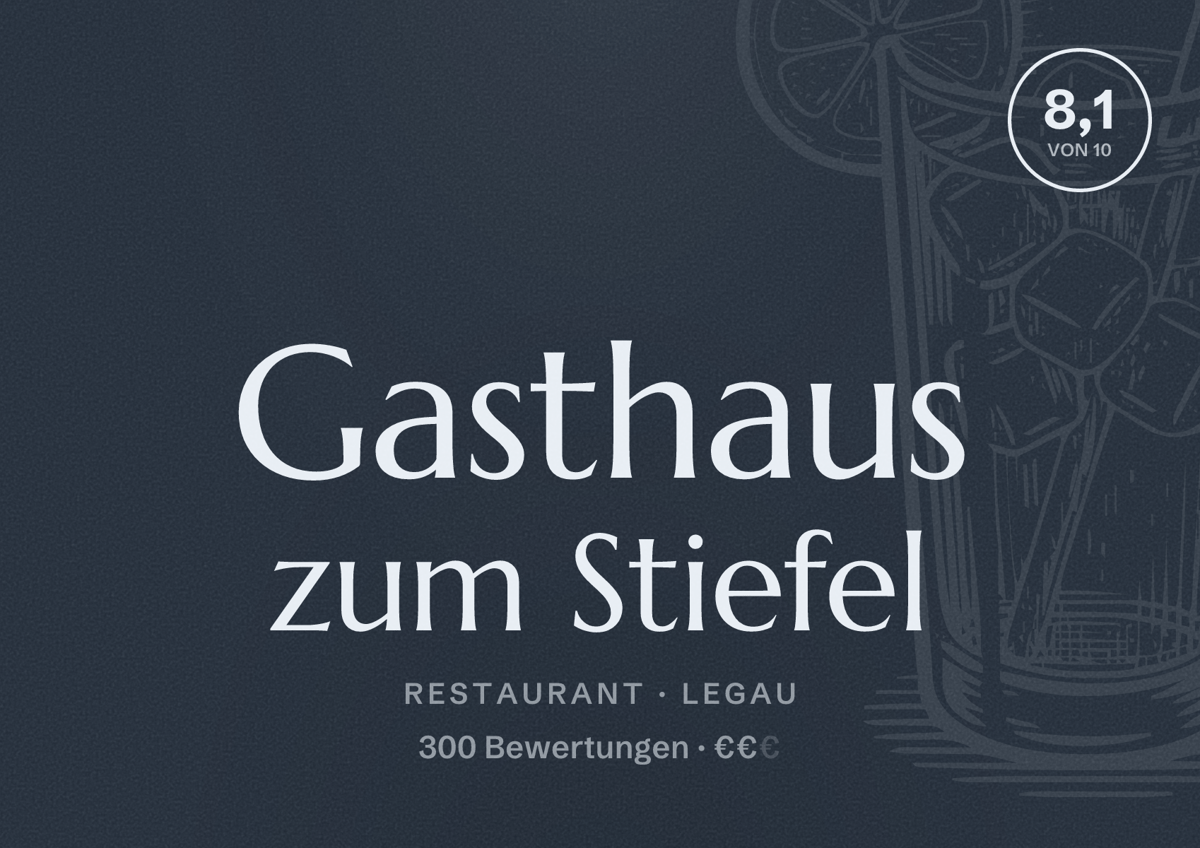 Illustriertes Poster von Gasthaus zum Stiefel, Restaurant in Legau: Bewertung 8,1 von 10 aus 300 Bewertungen, Preisniveau €€