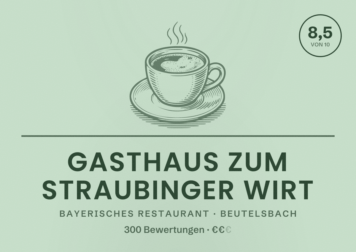 Illustriertes Poster von Gasthaus Zum Straubinger Wirt, Bayerisches Restaurant in Beutelsbach: Bewertung 8,5 von 10 aus 300 Bewertungen, Preisniveau €€