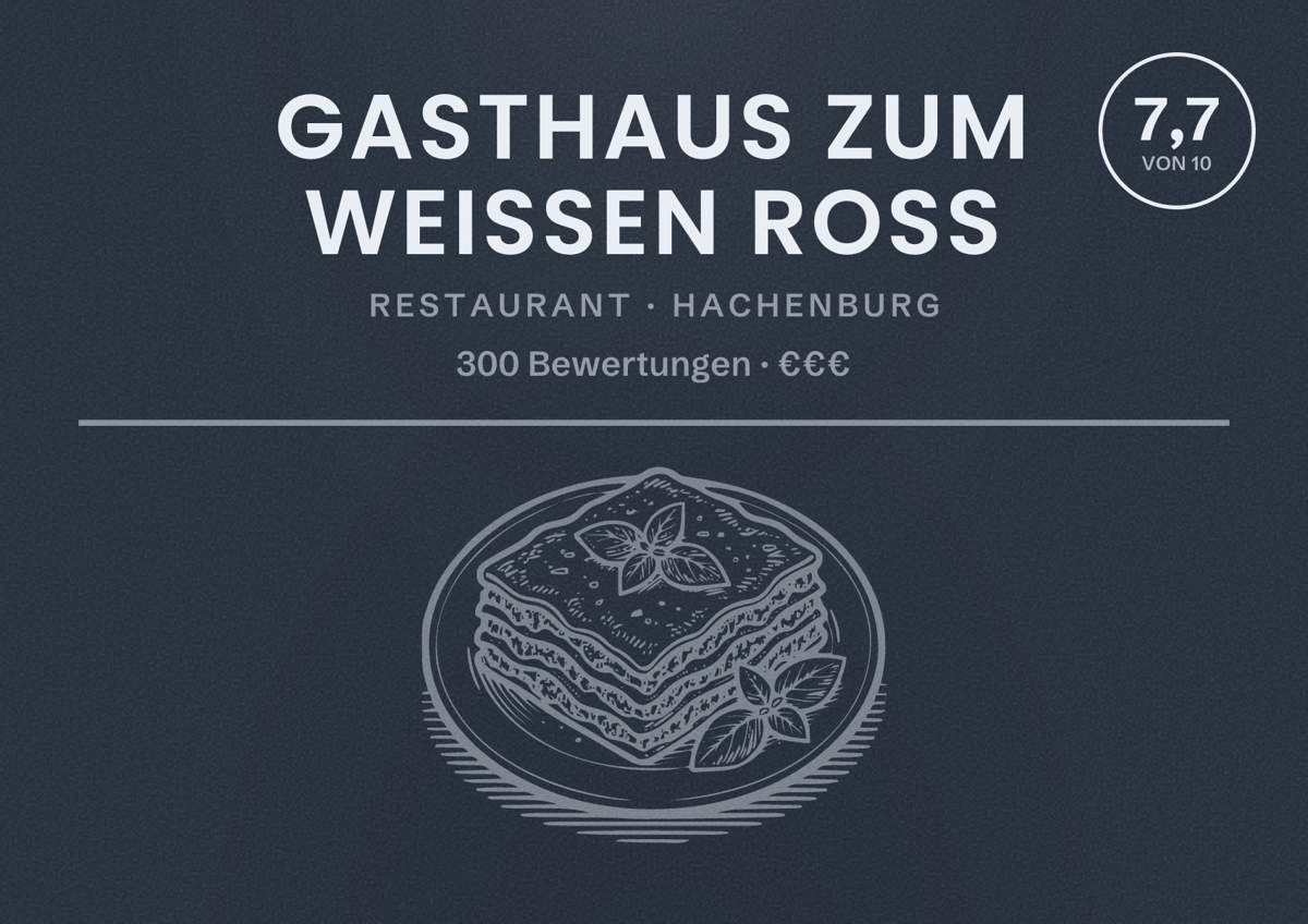 Illustriertes Poster von Gasthaus zum Weissen Ross, Restaurant in Hachenburg: Bewertung 7,7 von 10 aus 300 Bewertungen, Preisniveau €€€