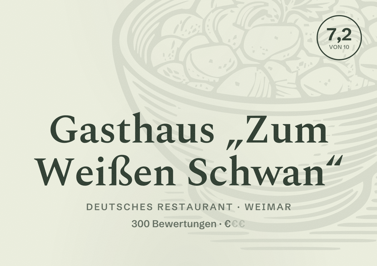 Illustriertes Poster von Gasthaus „Zum Weißen Schwan“, Deutsches Restaurant in Weimar: Bewertung 7,2 von 10 aus 300 Bewertungen, Preisniveau €