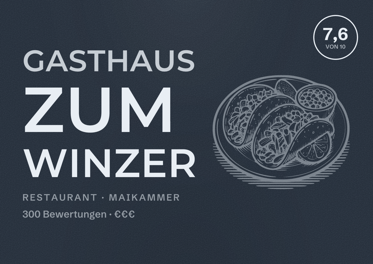 Illustriertes Poster von Gasthaus zum Winzer, Restaurant in Maikammer: Bewertung 7,6 von 10 aus 300 Bewertungen, Preisniveau €€€