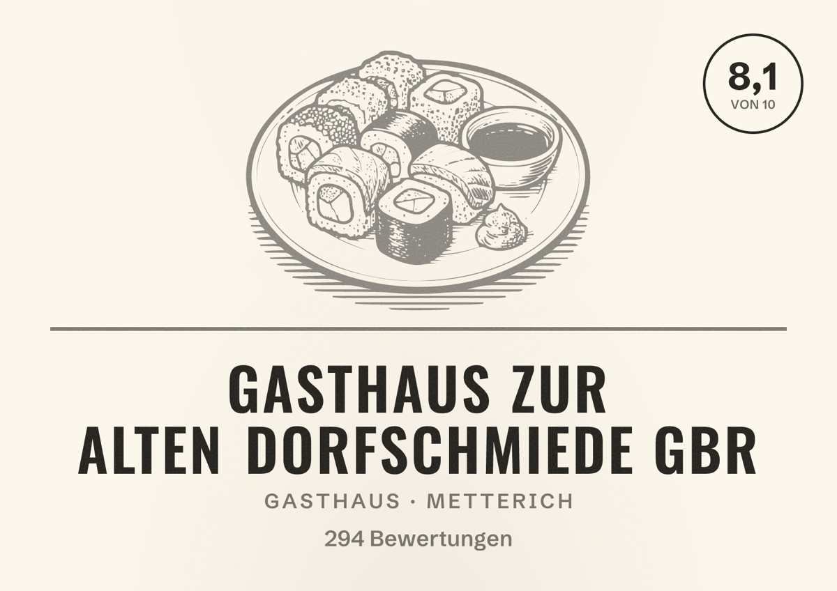 Illustriertes Poster von Gasthaus Zur alten Dorfschmiede GbR, Gasthaus in Metterich: Bewertung 8,1 von 10 aus 294 Bewertungen