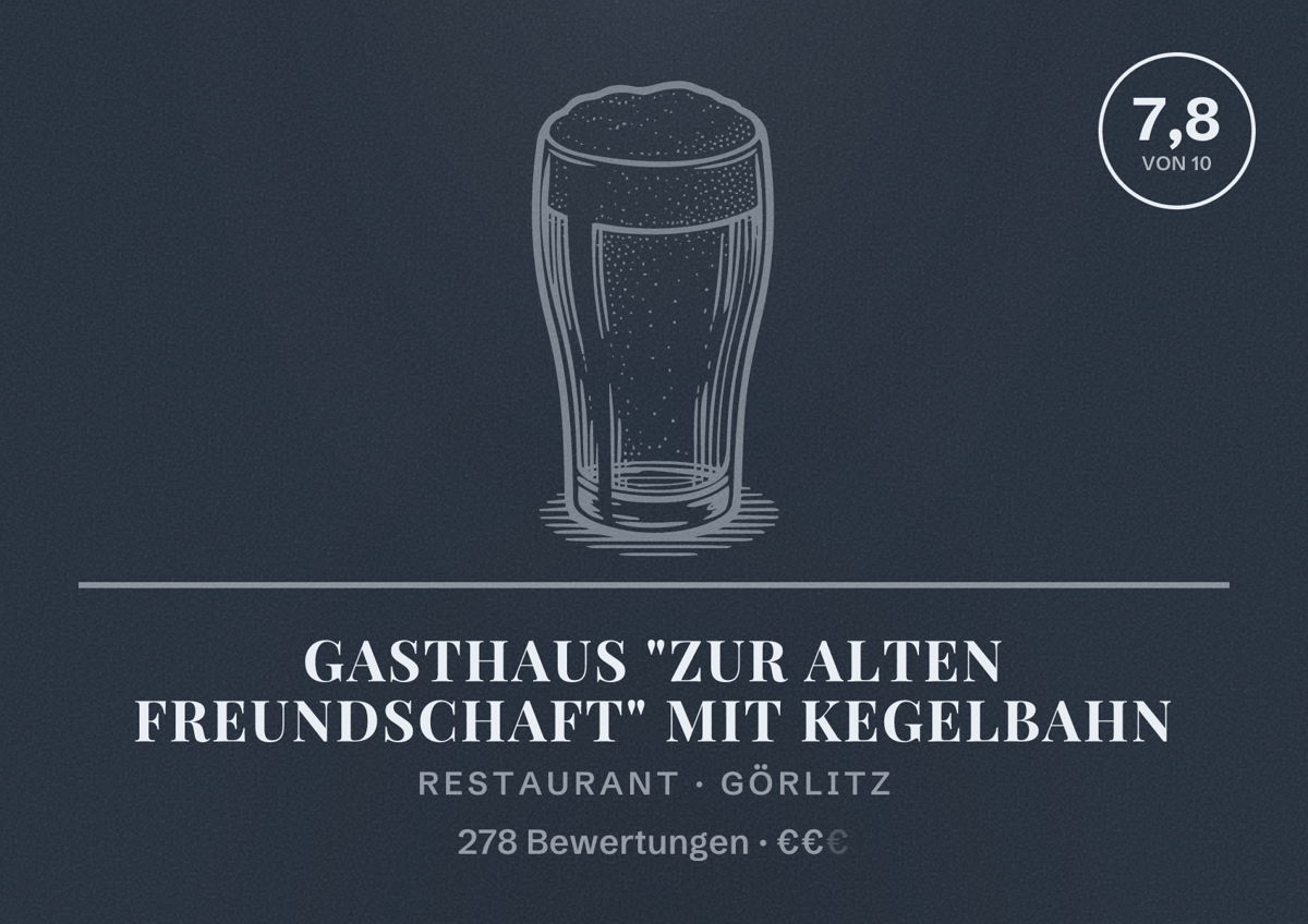 Illustriertes Poster von Gasthaus "Zur Alten Freundschaft" mit Kegelbahn, Restaurant in Görlitz: Bewertung 7,8 von 10 aus 278 Bewertungen, Preisniveau €€