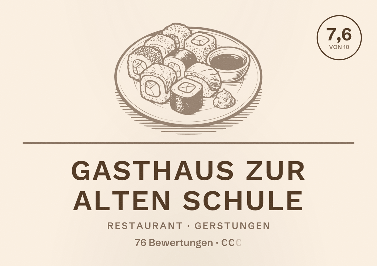 Illustriertes Poster von Gasthaus zur alten Schule, Restaurant in Gerstungen: Bewertung 7,6 von 10 aus 76 Bewertungen, Preisniveau €€