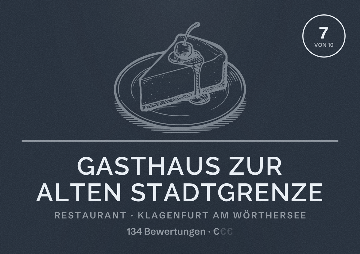 Illustriertes Poster von Gasthaus zur Alten Stadtgrenze, Restaurant in Klagenfurt am Wörthersee: Bewertung 7 von 10 aus 134 Bewertungen, Preisniveau €